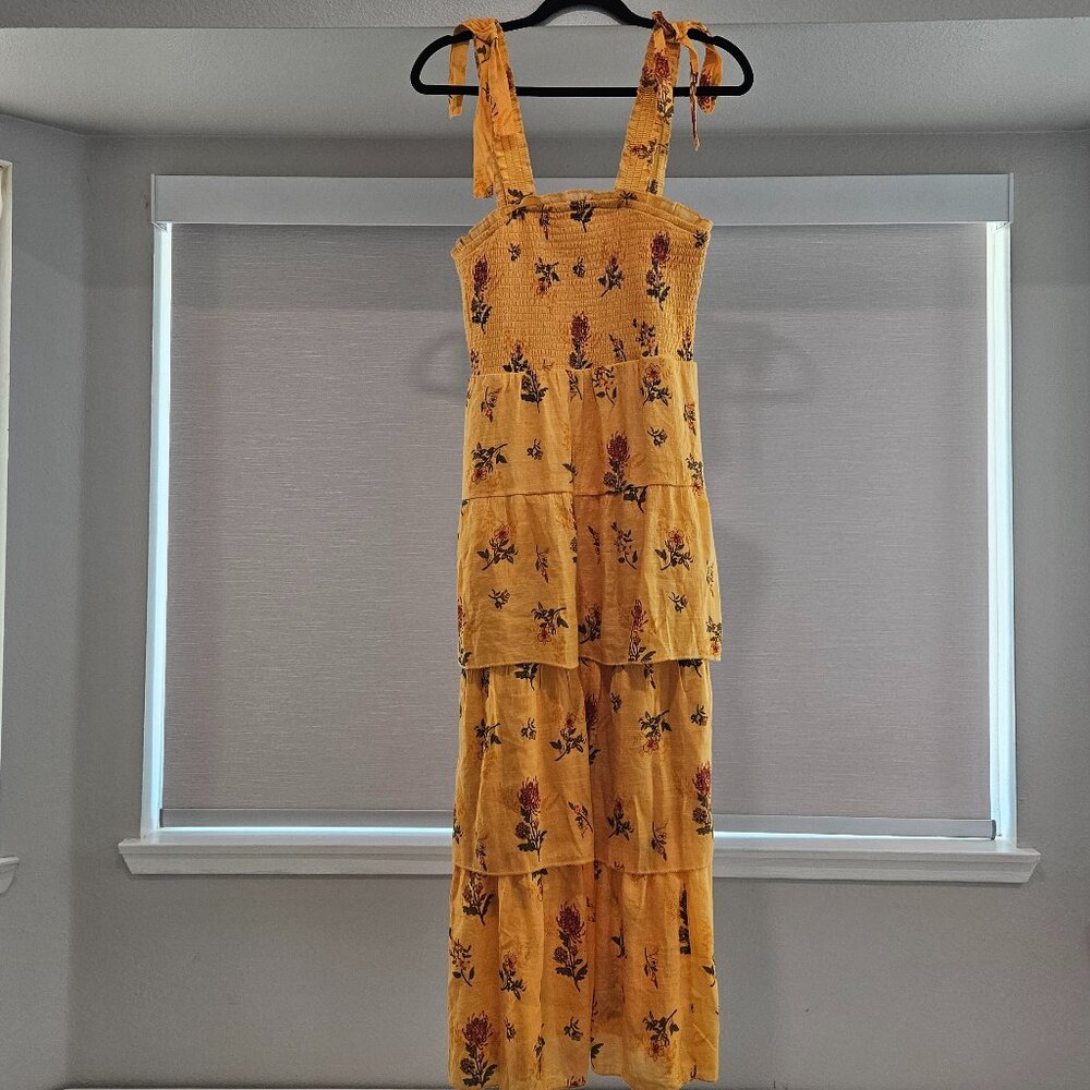 Yellow Ruffle Dress,Flowers, Bows,Spring,Feminine,Stretch,Maxi, Airy,Multi ways